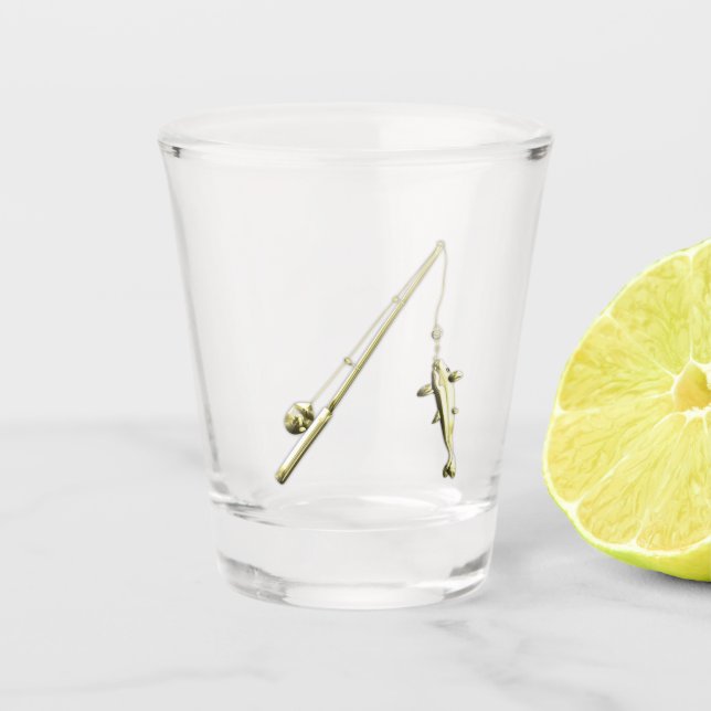 Gold Fishing Pole Shot Glass (Front)