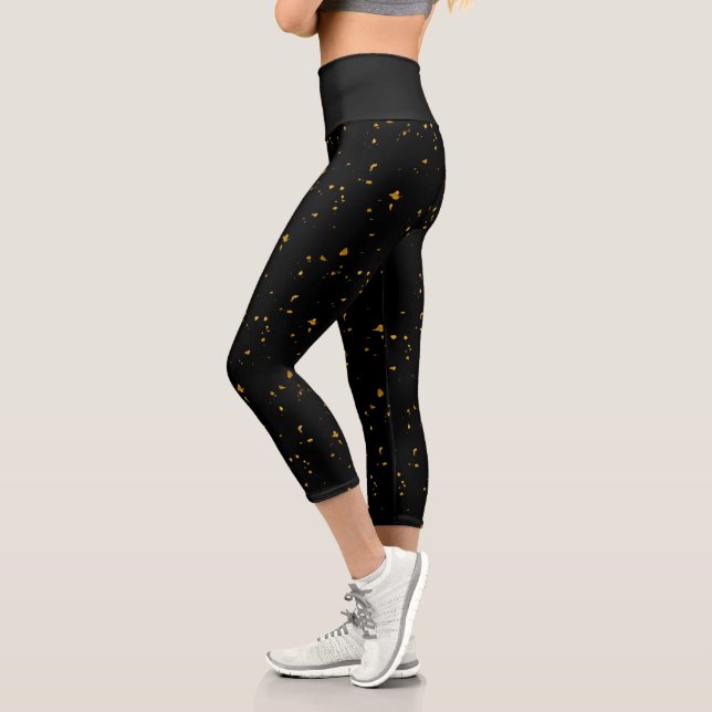 Gold Flakes Black Capri Leggings (Left)