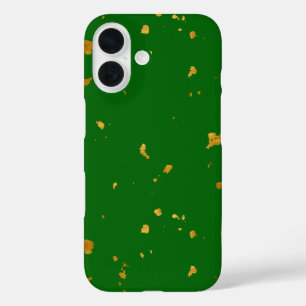 Gold Flakes on Emerald Green iPhone 16 Case