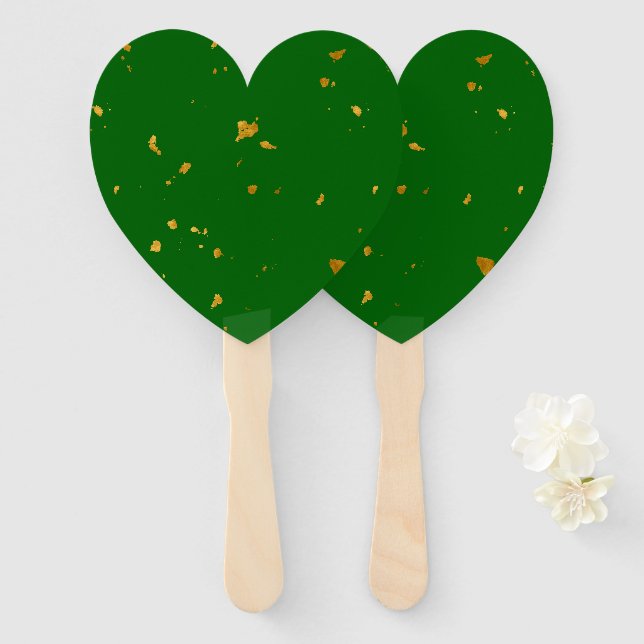 Gold Flakes on Emerald Green Hand Fan (Front and Back)