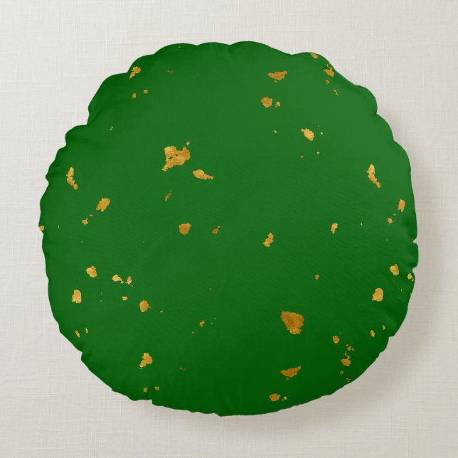 Gold Flakes on Emerald Green Round Cushion (Front)