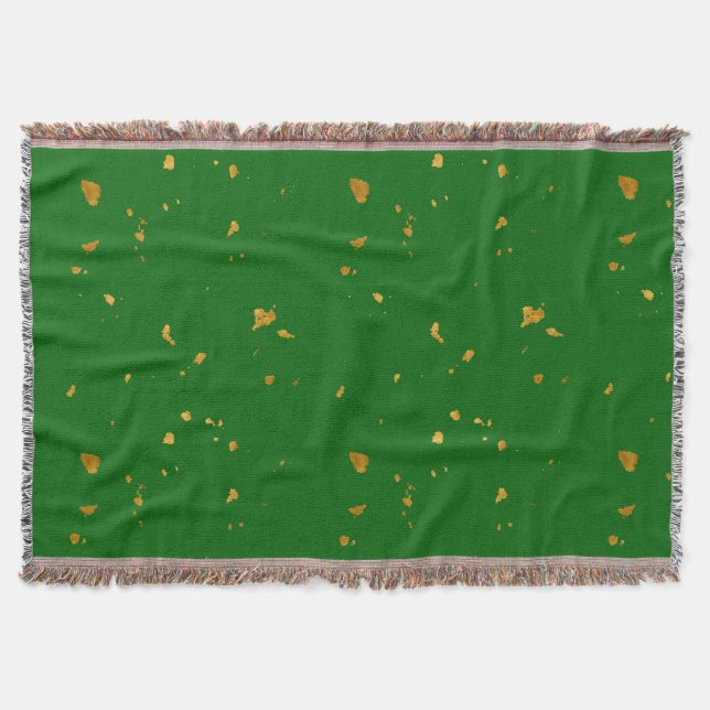 Gold Flakes on Emerald Green Throw Blanket (Front)