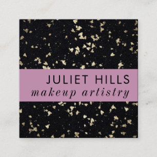 Gold Flakes, Pink and Black Square Business Card