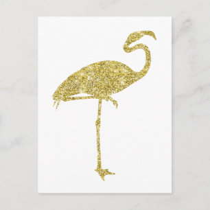 Gold Flamingo Faux Glitter Flamingos Tropical Bird Postcard