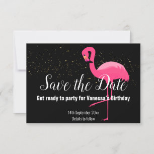 GOLD FLAMINGO PINK SAVE THE DATE BLACK RSVP CARD