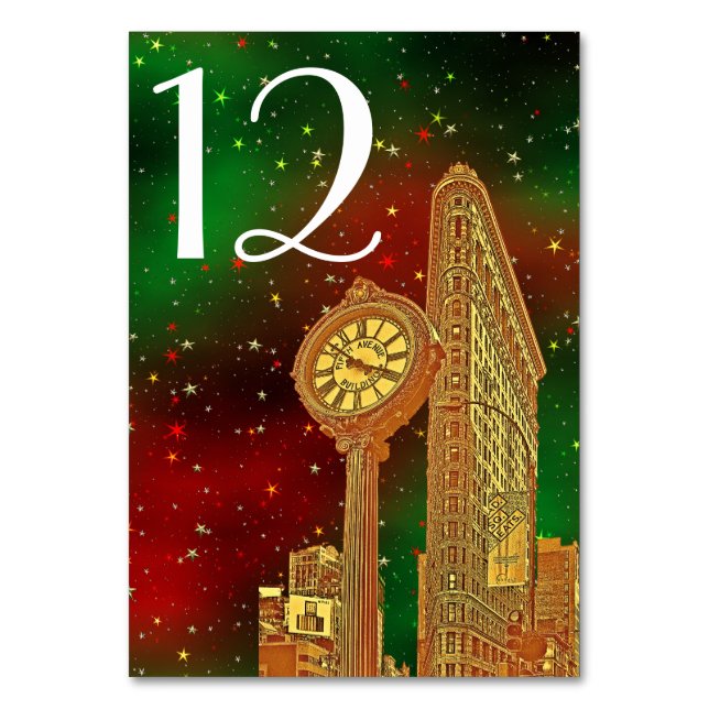 Gold Flatiron Building NYC Skyline #2 Xmas Starry Table Number (Back)