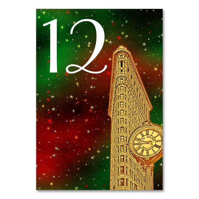 Gold Flatiron Building NYC Skyline #2 Xmas Starry Table Number (Back)