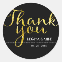 Gold Flecks and Black Script Thank You Sticker