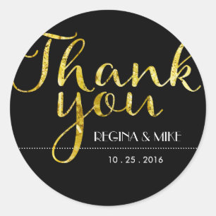 Gold Flecks and Black Script Thank You Sticker