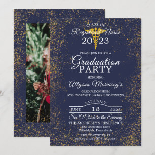 Gold Flecks Photo Nursing School   Med Graduation Invitation