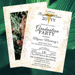 Gold Flecks Photo Nursing School   Med Graduation Invitation