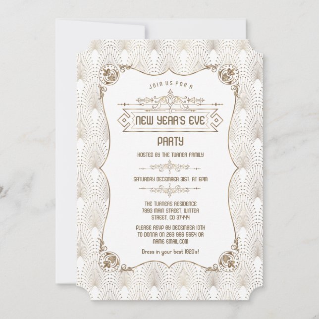 Gold Fleur-de-lis Art Deco New Year's Eve Party Invitation (Front)