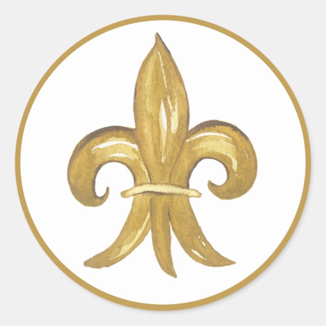 Gold Fleur de lis Classic Round Sticker (Front)