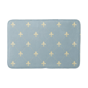 Gold Fleur-de-Lis Dusky Blue Bath Mat