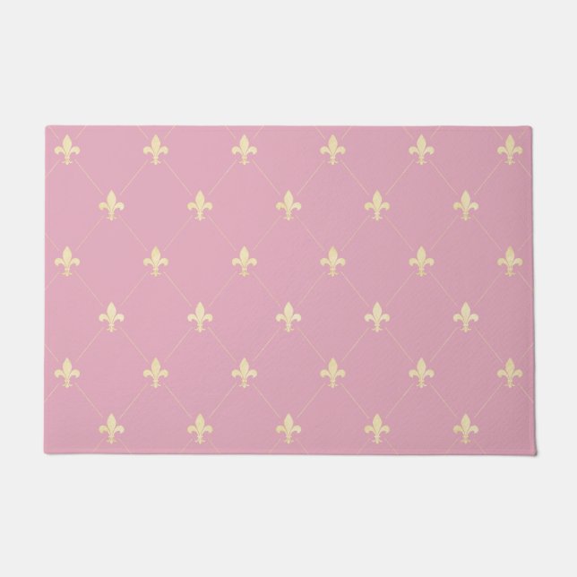 Gold Fleur-de-Lis Dusky Pink Doormat (Front)