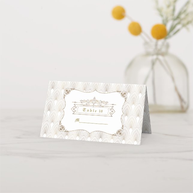 Gold Fleur-de-lis Great Gatsby 20s Style Wedding Place Card (Front)