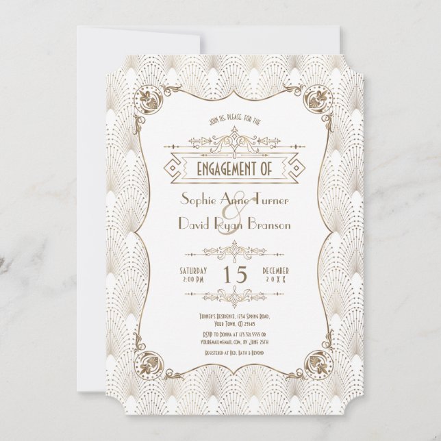 Gold Fleur-de-lis Great Gatsby Engagement Party Invitation (Front)