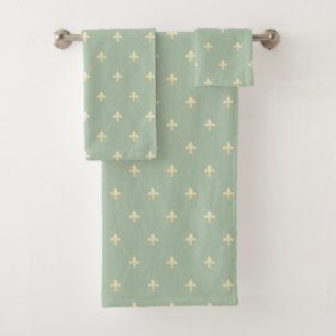 Gold Fleur-de-Lis Green Bath Towel Set