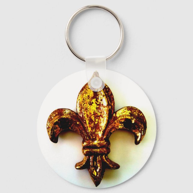 GOLD FLEUR DE LIS HIGH CONTRAST PRINT KEY RING (Front)