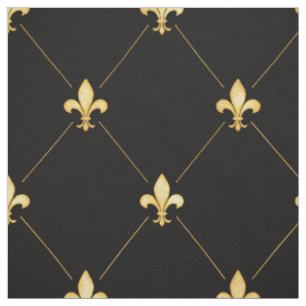 Gold Fleur-de-Lis (large scale) Black Fabric