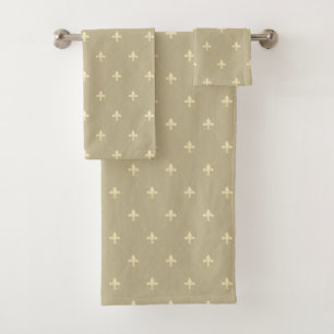 Gold Fleur-de-Lis Latte Brown Bath Towel Set