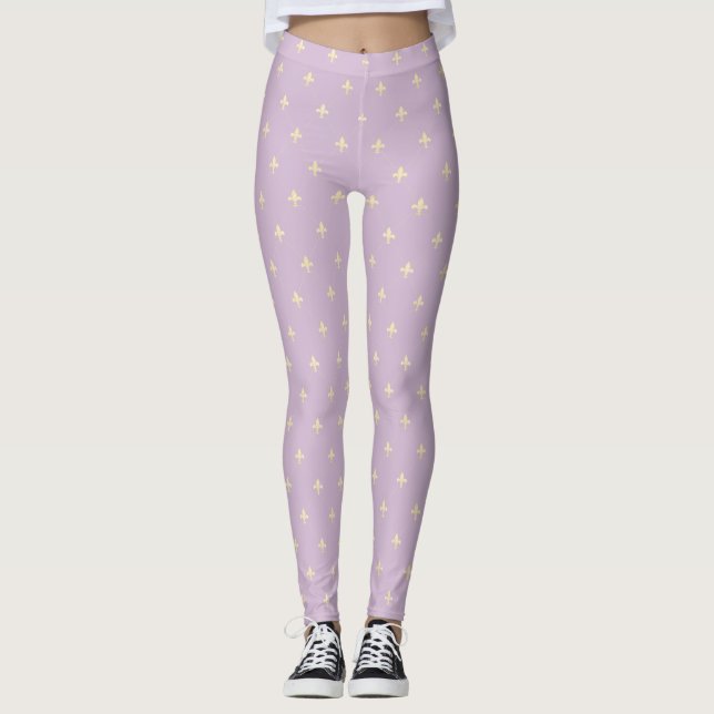 Gold Fleur-de-Lis Latte Lilac Leggings (Front)