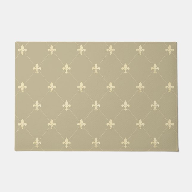 Gold Fleur-de-Lis Light Brown Doormat (Front)