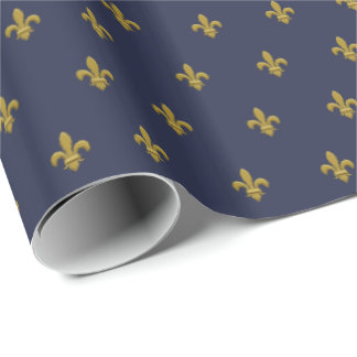 Gold Fleur de Lis Masculine Gift Wrap for Men Blue