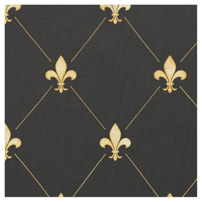 Gold Fleur-de-Lis (medium scale) Black Fabric (Close Up)