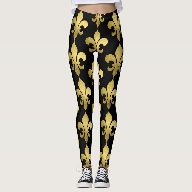 Gold Fleur de Lis on Any Colour  Leggings (Front)