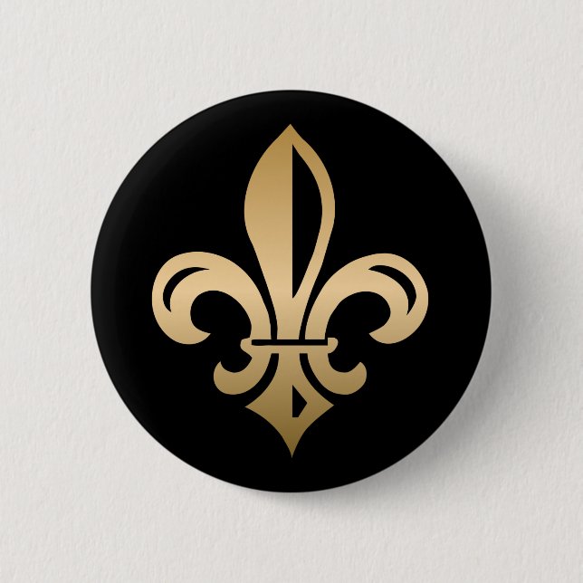 Gold Fleur de Lis on Black 6 Cm Round Badge (Front)