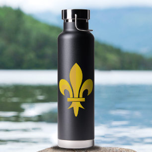 Gold Fleur de Lis on Black Water Bottle