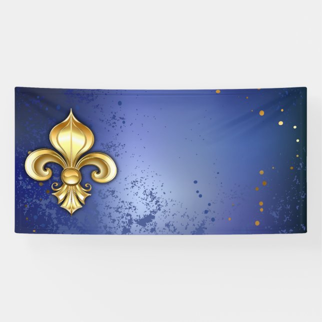 Gold Fleur de Lis on Blue Banner (Horizontal)