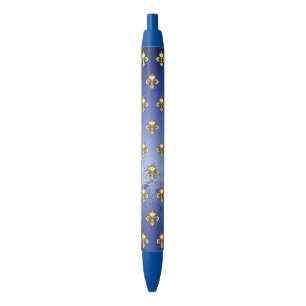 Gold Fleur de Lis on Blue Black Ink Pen