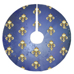 Gold Fleur de Lis on Blue Brushed Polyester Tree Skirt