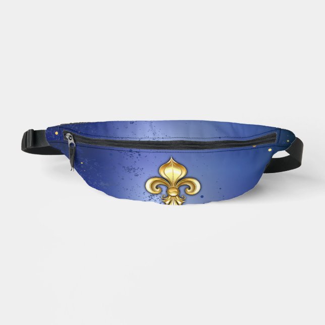 Gold Fleur de Lis on Blue Bum Bags (Front)