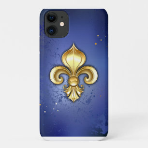 Gold Fleur de Lis on Blue iPhone 11 Case