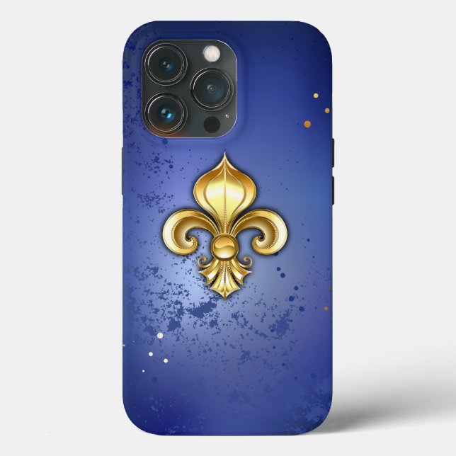 Gold Fleur de Lis on Blue Case-Mate iPhone Case (Back)