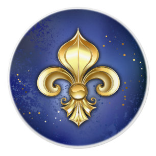 Gold Fleur de Lis on Blue Ceramic Knob