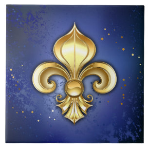 Gold Fleur de Lis on Blue Ceramic Tile