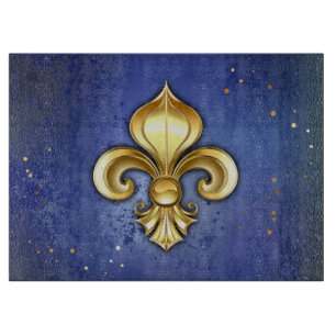 Gold Fleur de Lis on Blue Cutting Board