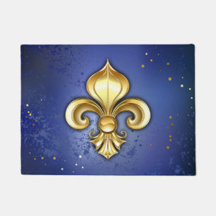 Gold Fleur de Lis on Blue Doormat