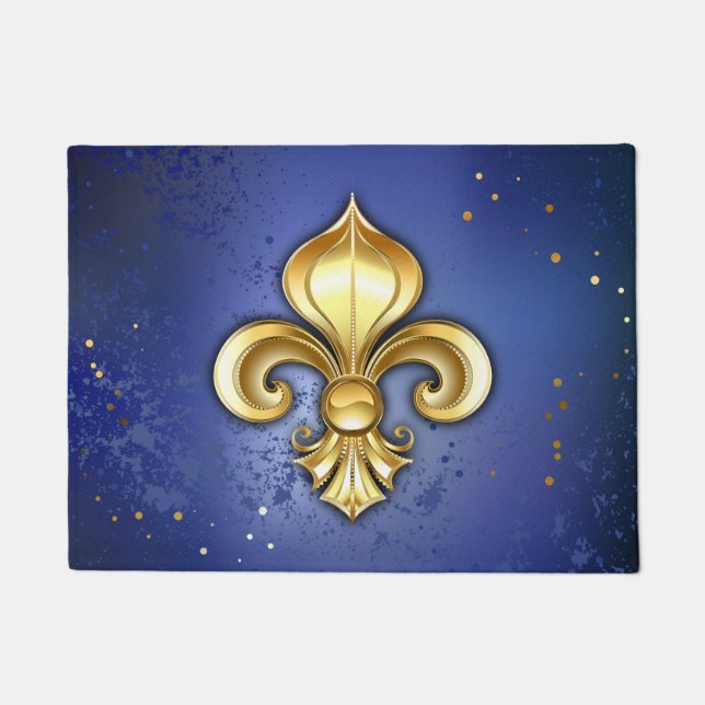 Gold Fleur de Lis on Blue Doormat (Front)