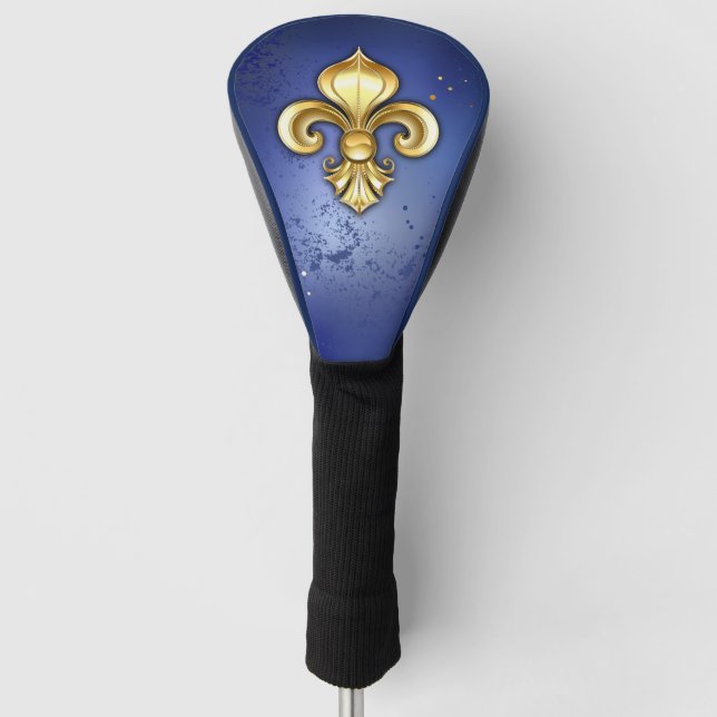 Gold Fleur de Lis on Blue Golf Head Cover (Front)