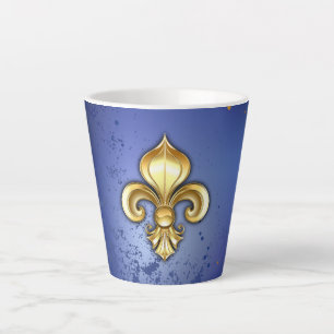 Gold Fleur de Lis on Blue Latte Mug