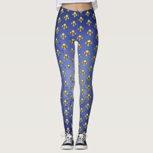 Gold Fleur de Lis on Blue Leggings