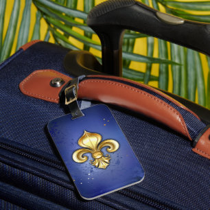 Gold Fleur de Lis on Blue Luggage Tag