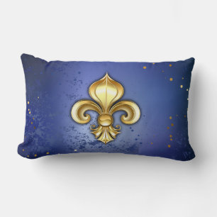 Gold Fleur de Lis on Blue Lumbar Cushion