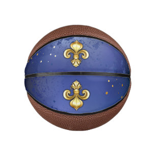 Gold Fleur de Lis on Blue Mini Basketball