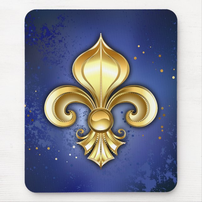 Gold Fleur de Lis on Blue Mouse Pad (Front)